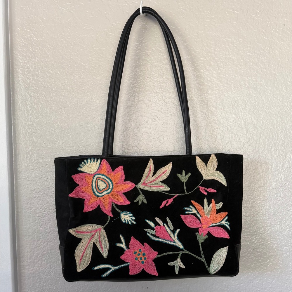 Black Velvet Floral Embroidered Purse Boho Unique Dark Academia